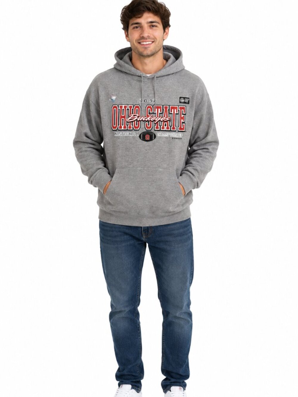 OHIO STATE BUCKEYES Hoodie Size Large National Championship Gray Sweatshirt New